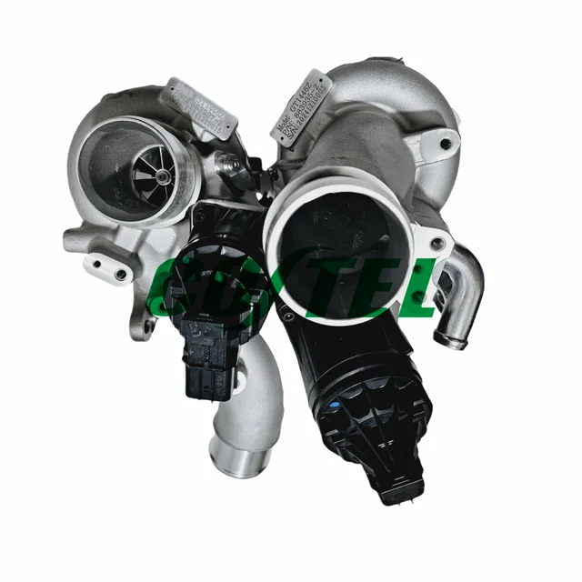 Twin-scroll hybrid turbocharger with OEM-style housings and visible electronic wastegate actuator